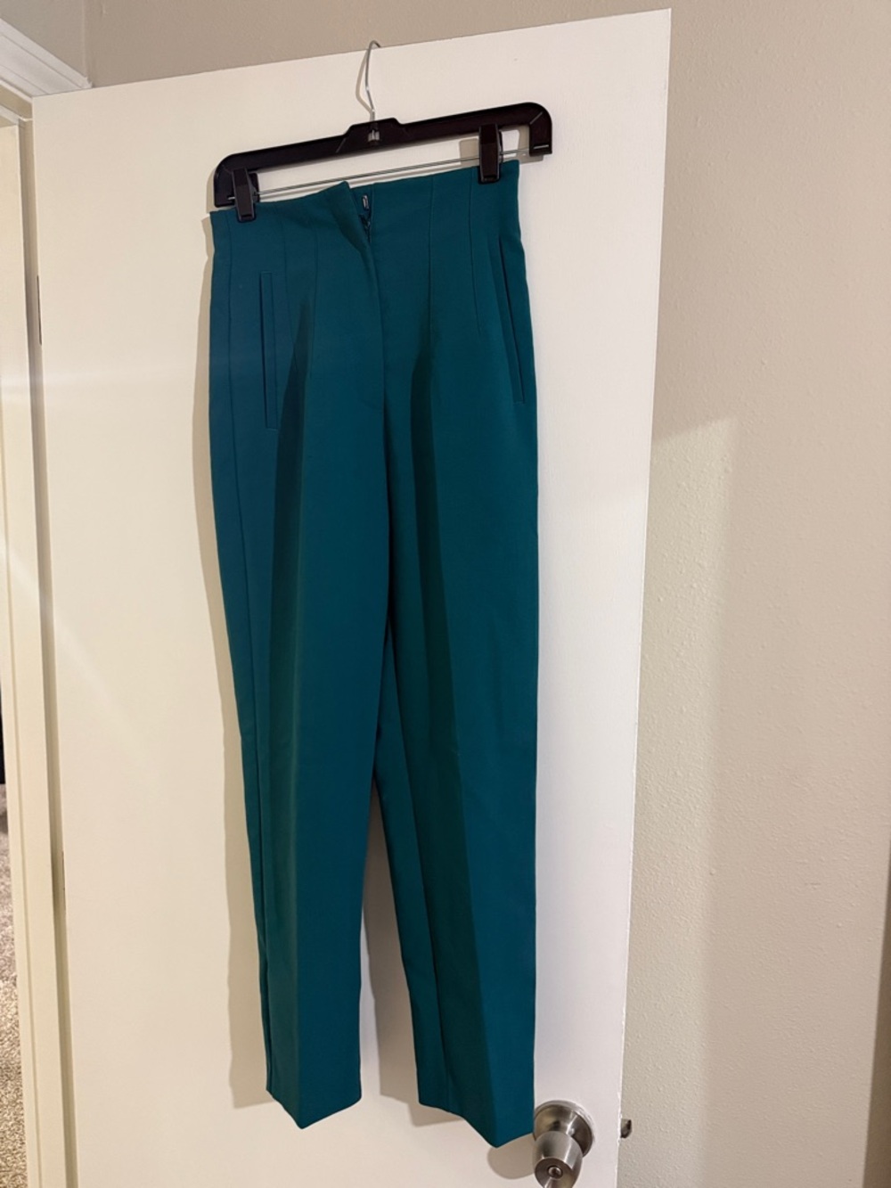 Zara Teal High-Waist Pleated Trousers